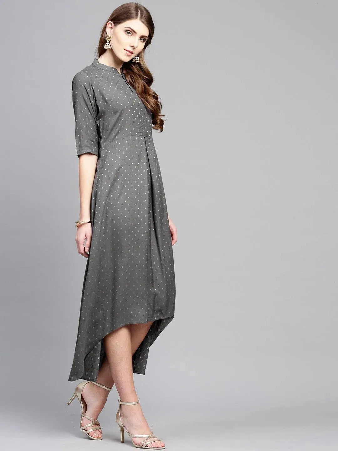 Anouk Grey Printed Rayon Dress