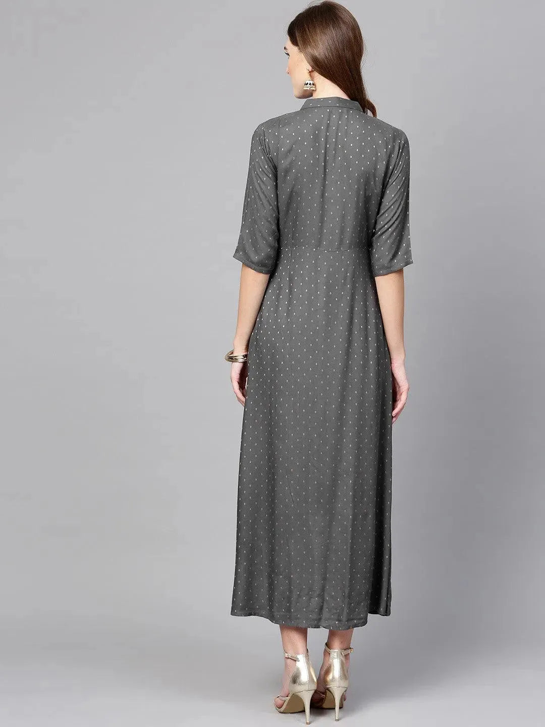 Anouk Grey Printed Rayon Dress