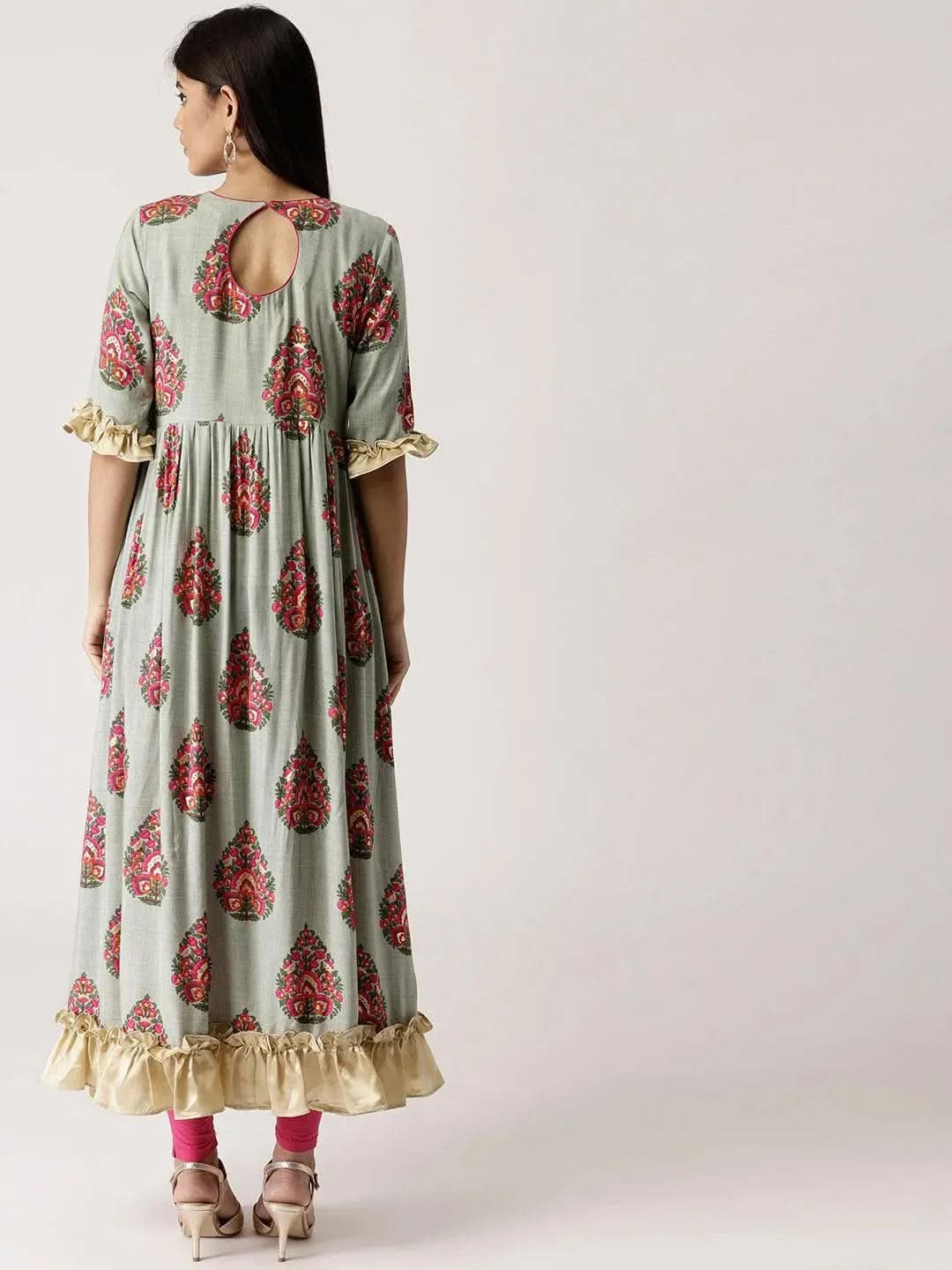 Anouk Grey Printed Rayon Dress