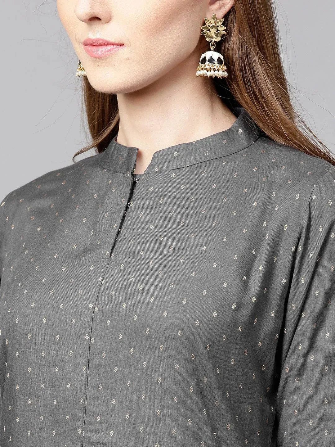 Anouk Grey Printed Rayon Dress