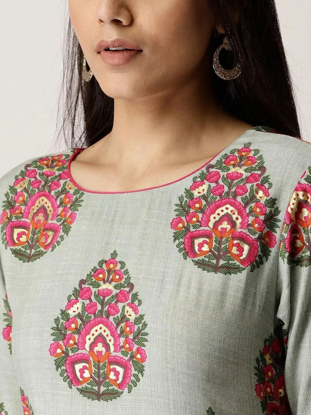 Anouk Grey Printed Rayon Dress