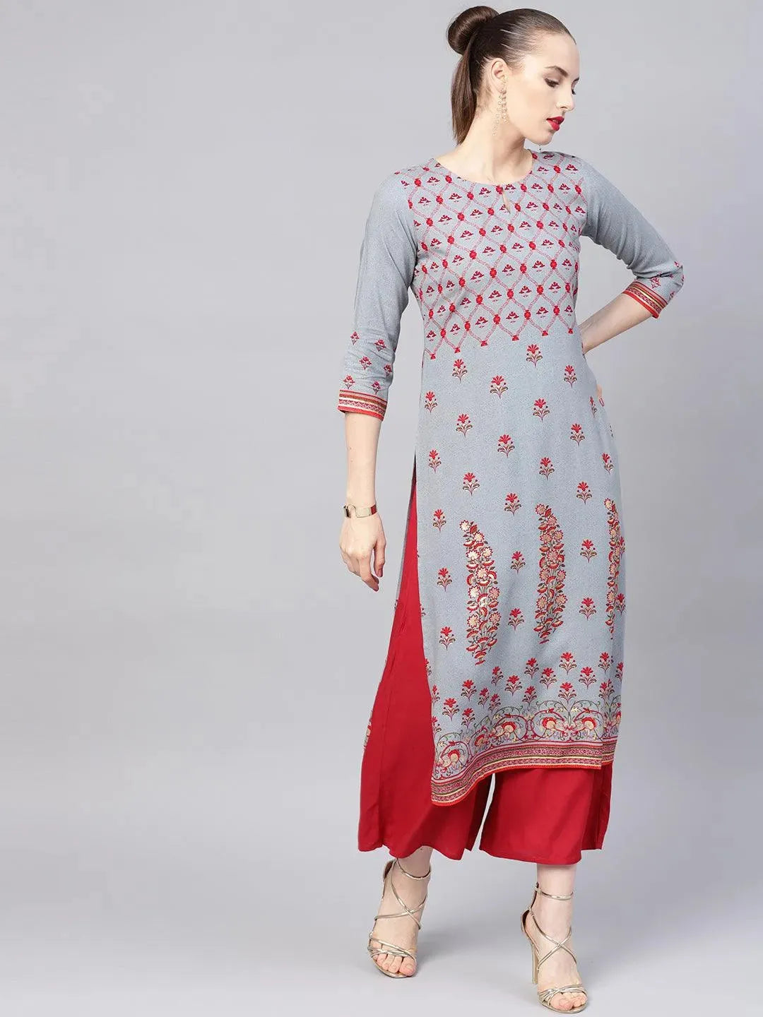 Anouk Grey Printed Rayon Kurta