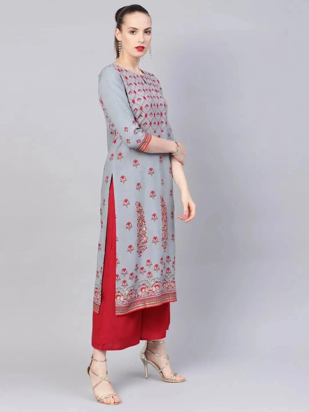 Anouk Grey Printed Rayon Kurta