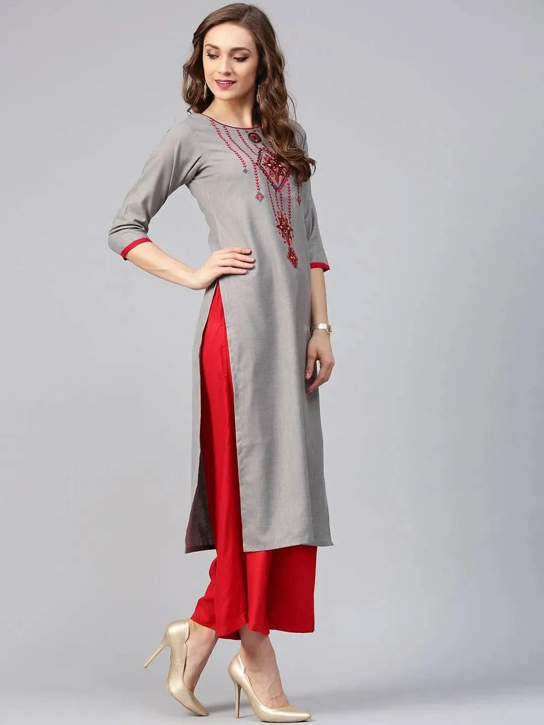 Anouk Grey Printed Rayon Kurta