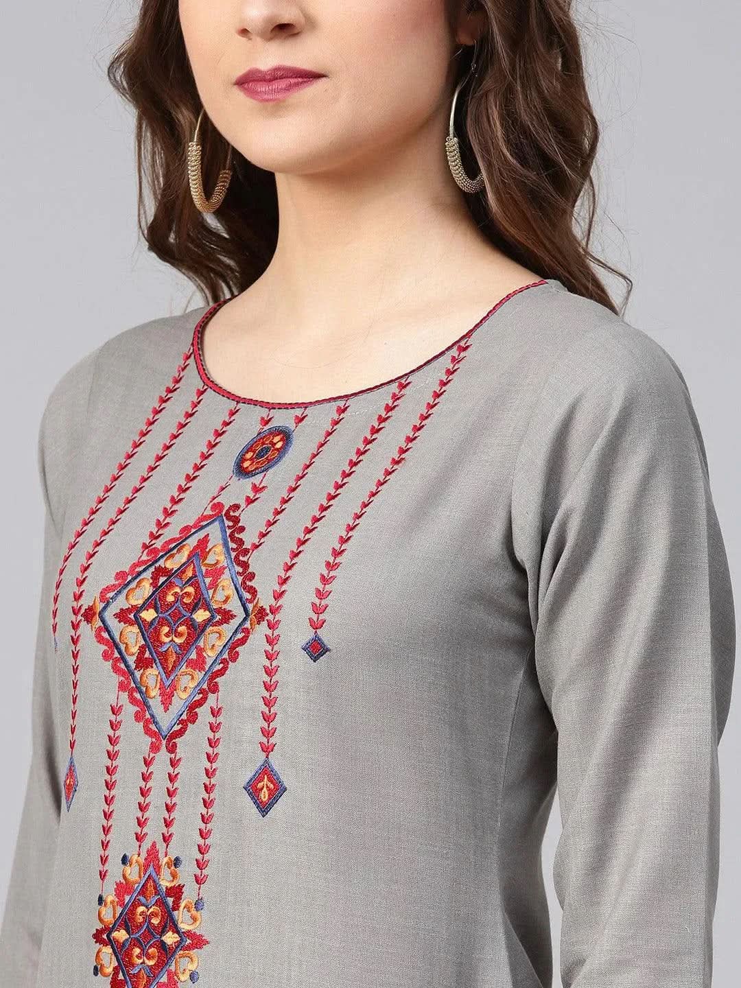 Anouk Grey Printed Rayon Kurta