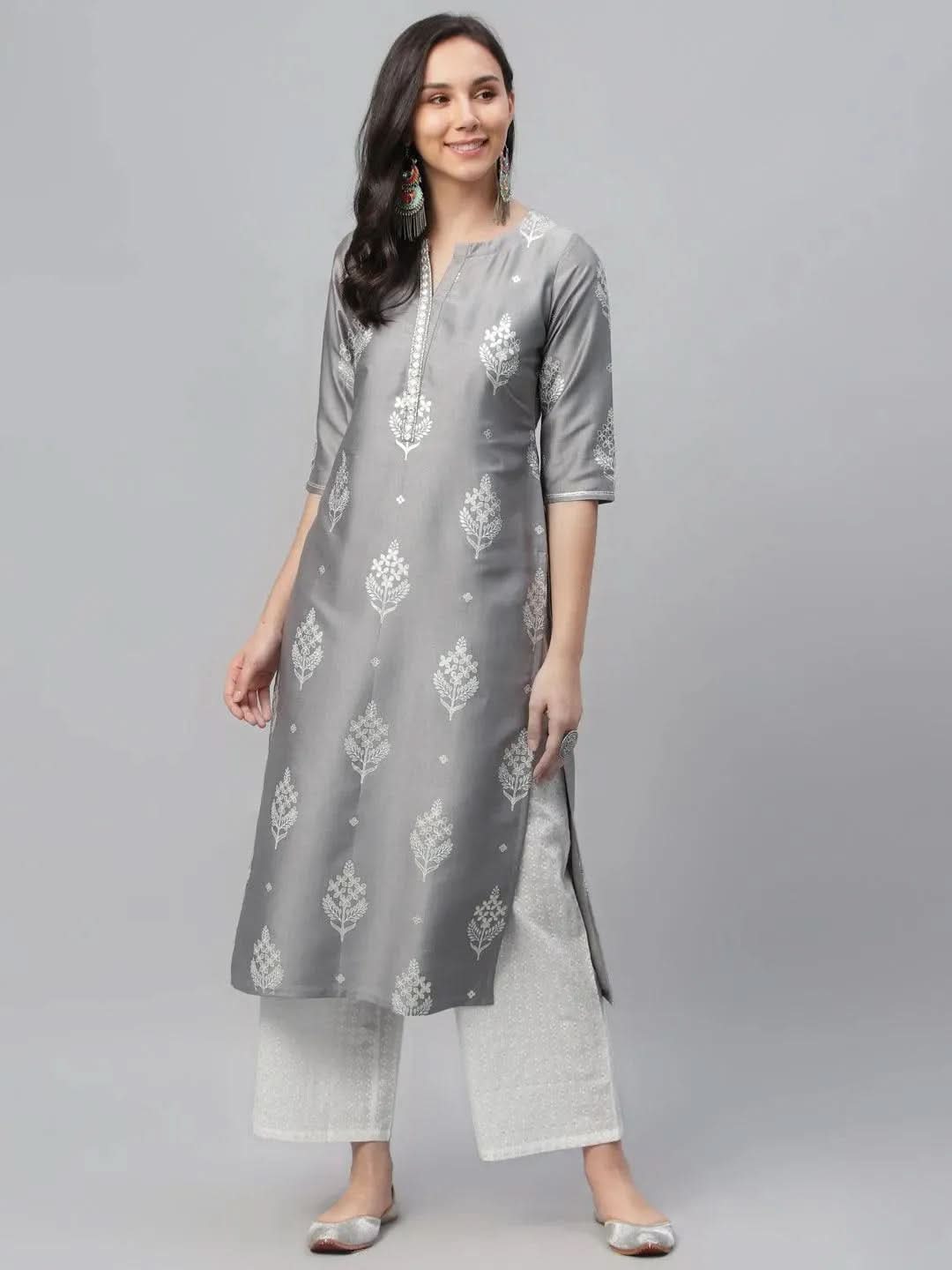 Anouk Grey Printed Shantoon Kurta