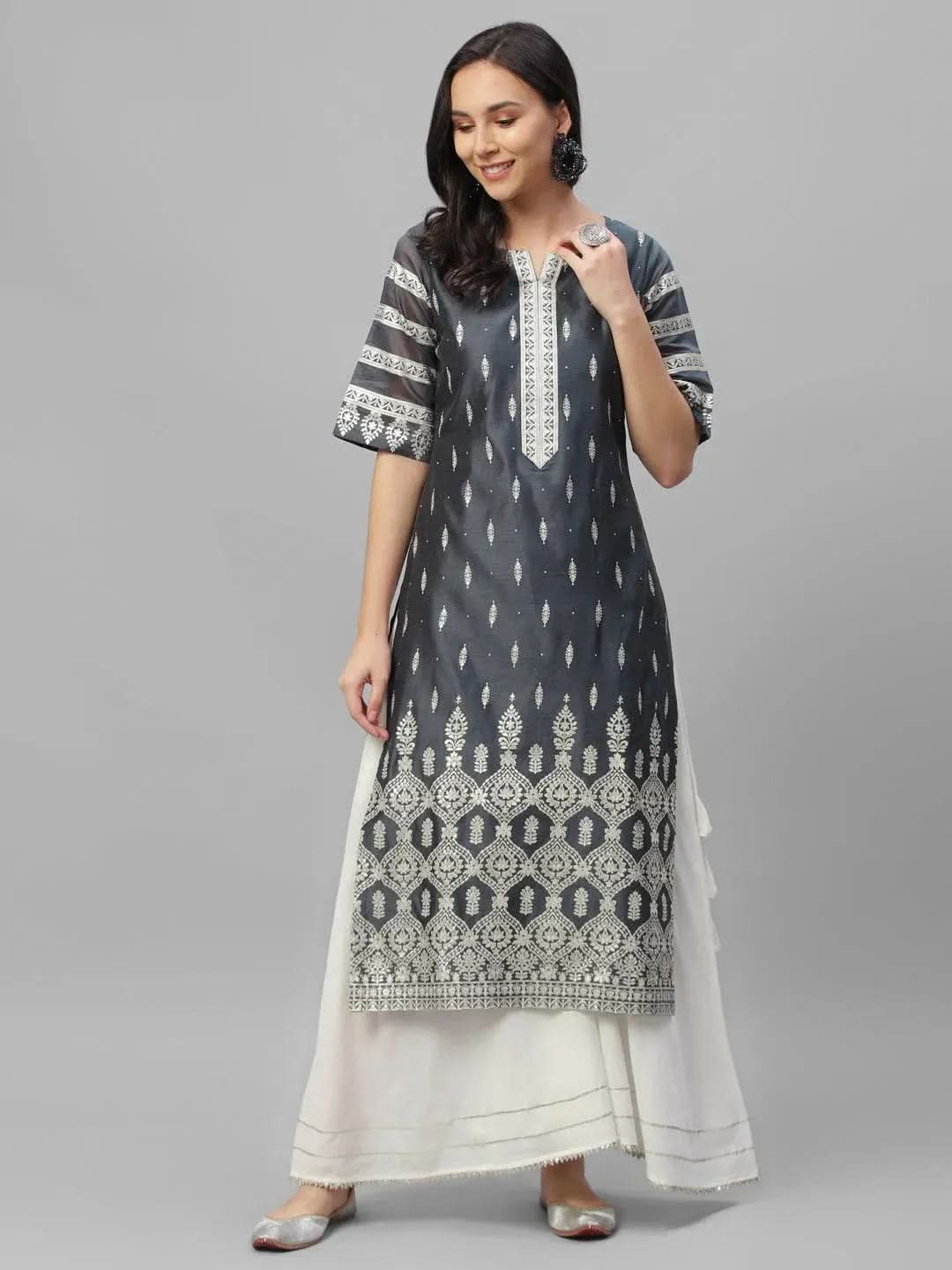 Anouk Grey Printed Shantoon Kurta