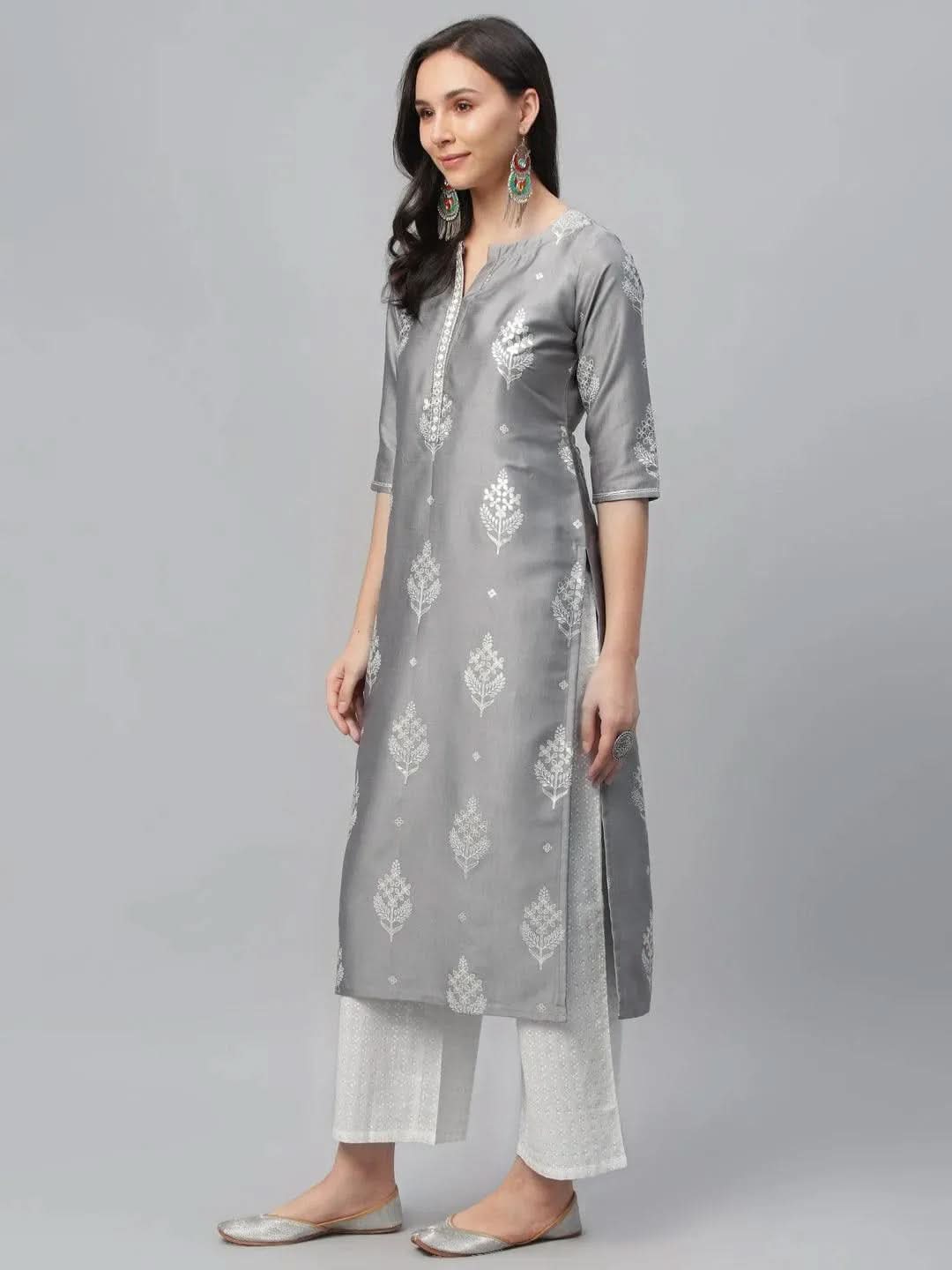 Anouk Grey Printed Shantoon Kurta