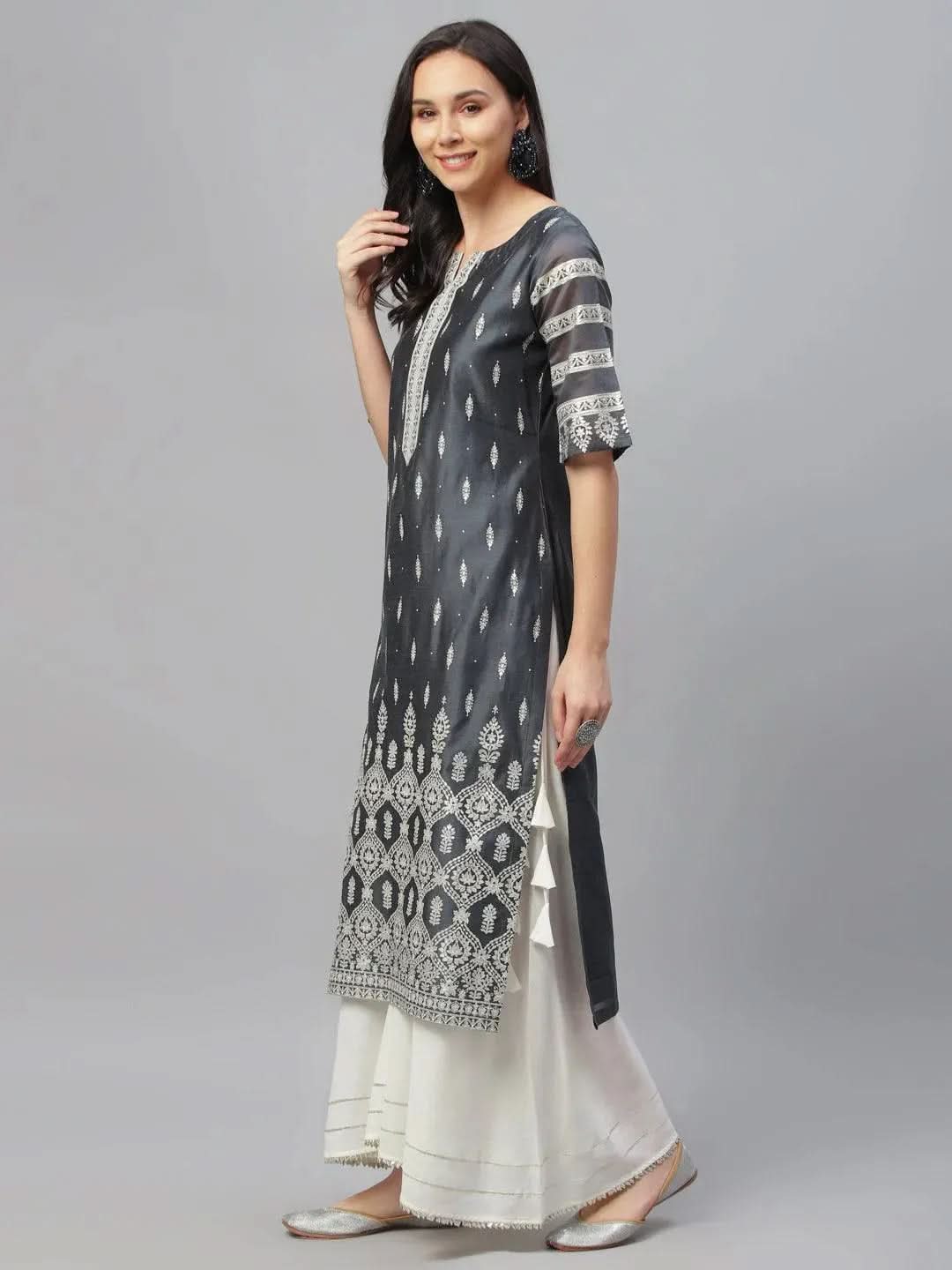 Anouk Grey Printed Shantoon Kurta