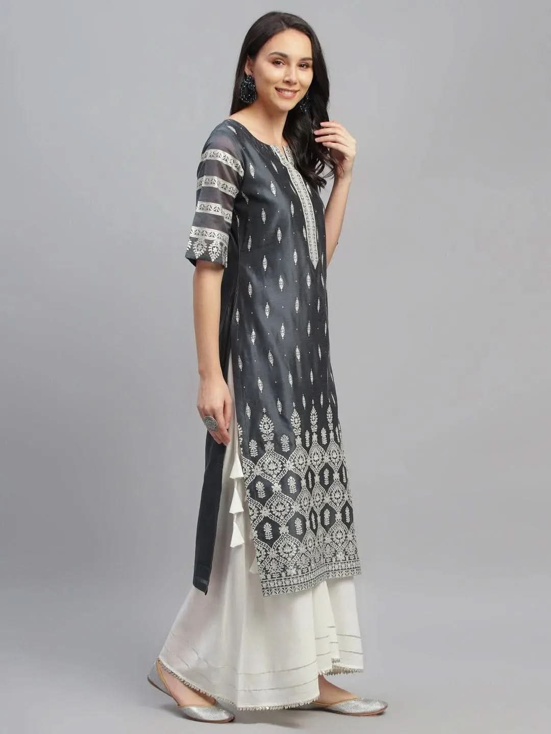 Anouk Grey Printed Shantoon Kurta