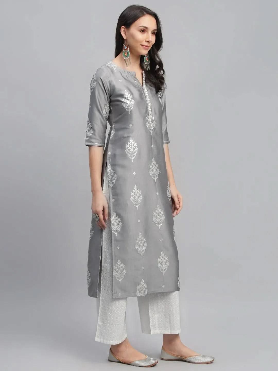 Anouk Grey Printed Shantoon Kurta