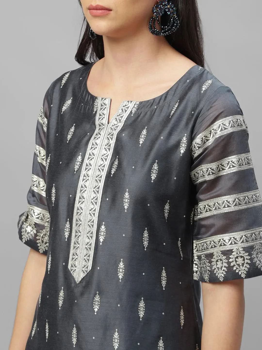 Anouk Grey Printed Shantoon Kurta