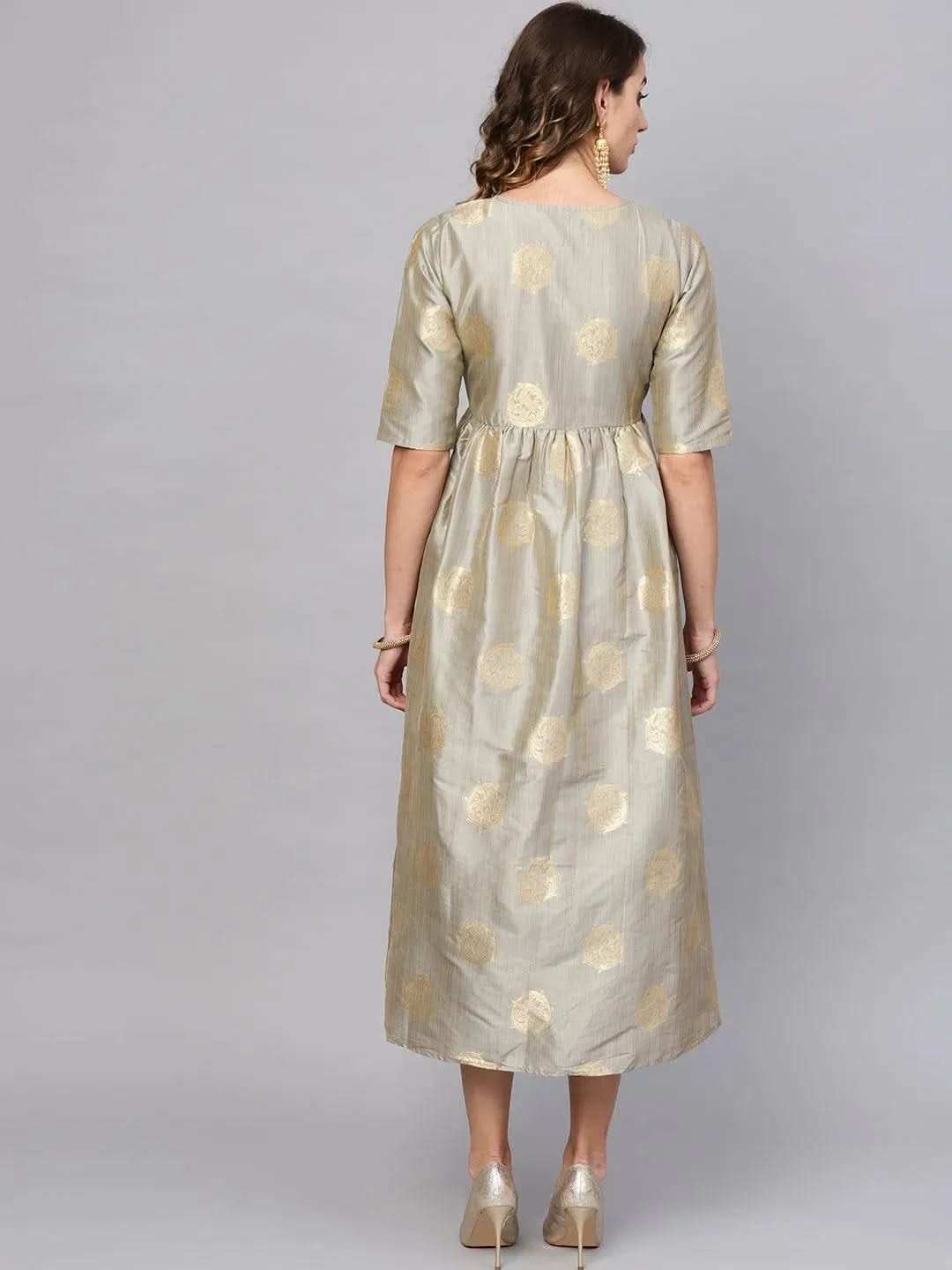 Anouk Grey Self Design Chanderi Dress