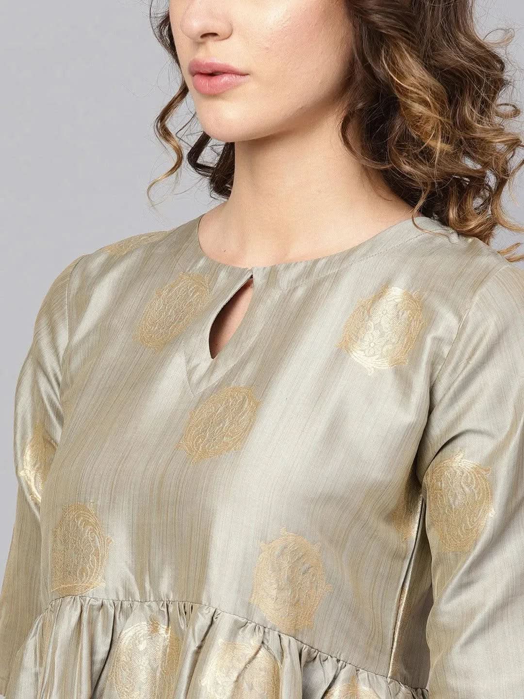 Anouk Grey Self Design Chanderi Dress