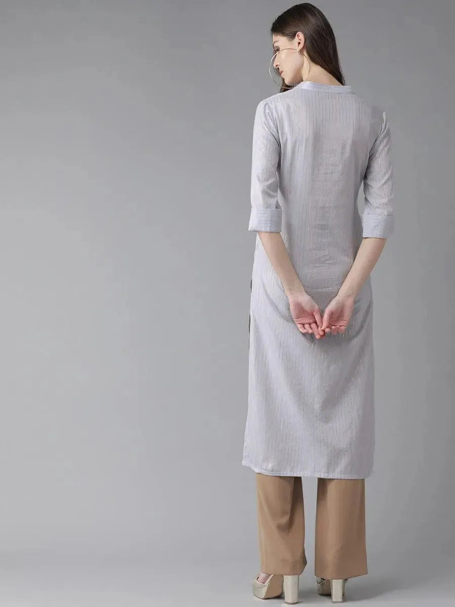 Anouk Grey Striped Cotton Kurta