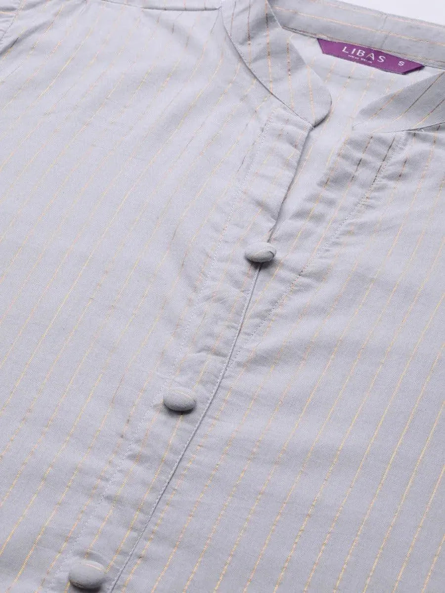 Anouk Grey Striped Cotton Kurta