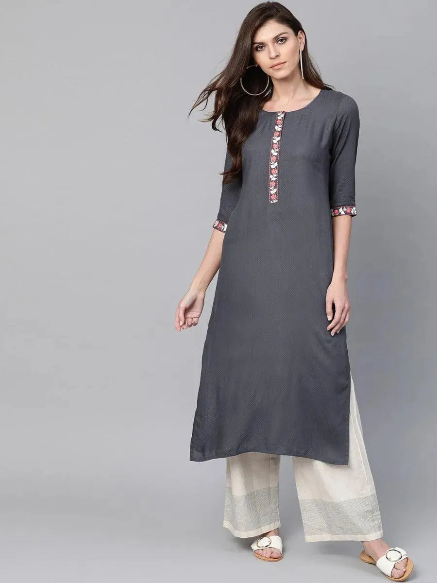 Anouk Grey Woven Design Cotton Kurta