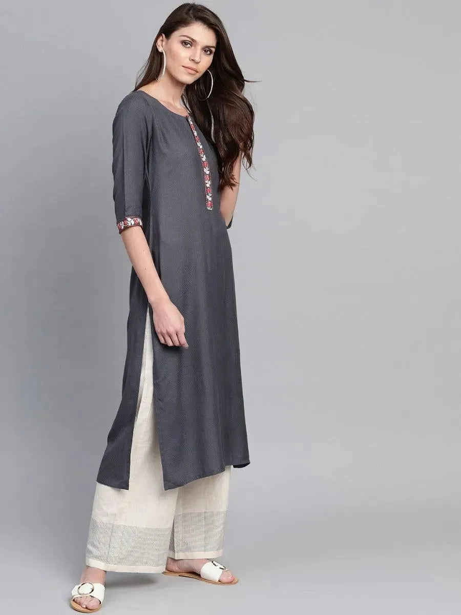 Anouk Grey Woven Design Cotton Kurta