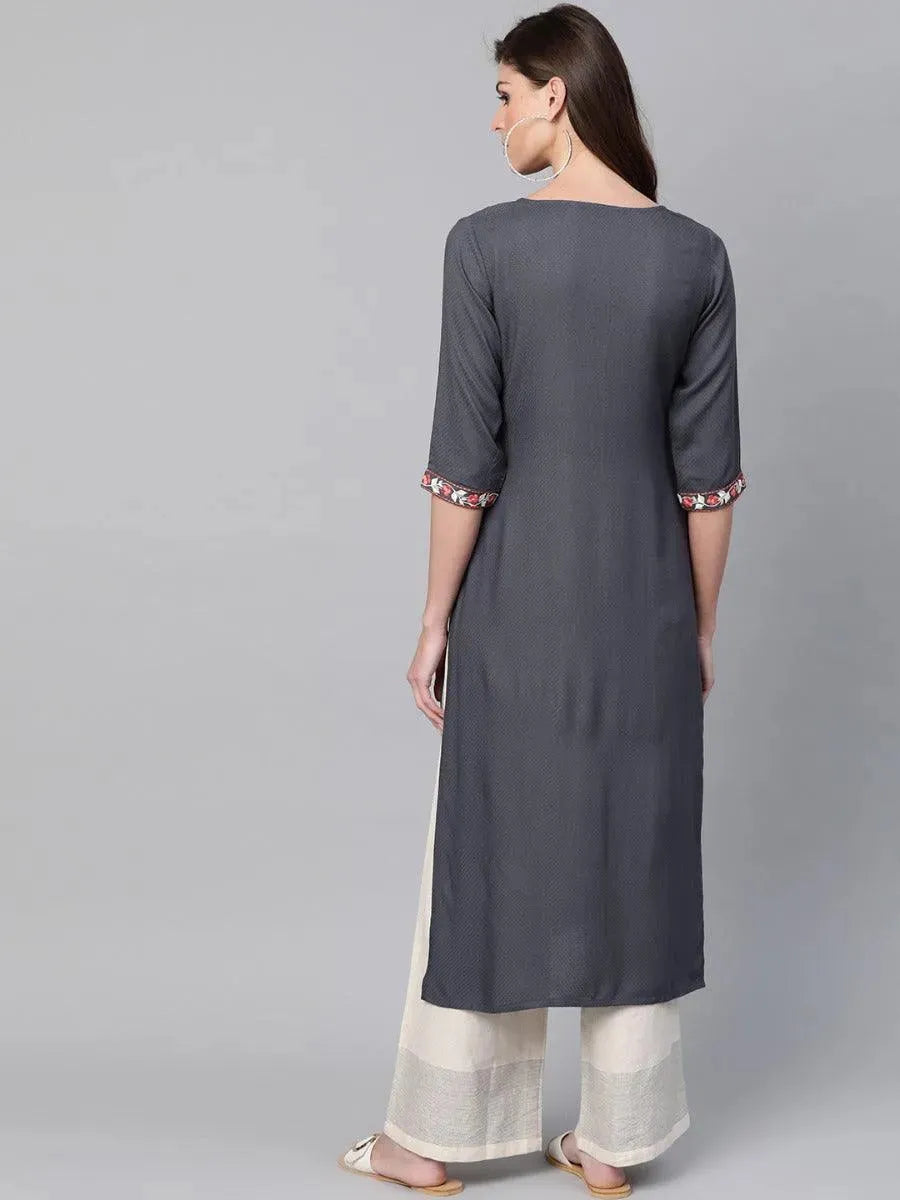 Anouk Grey Woven Design Cotton Kurta