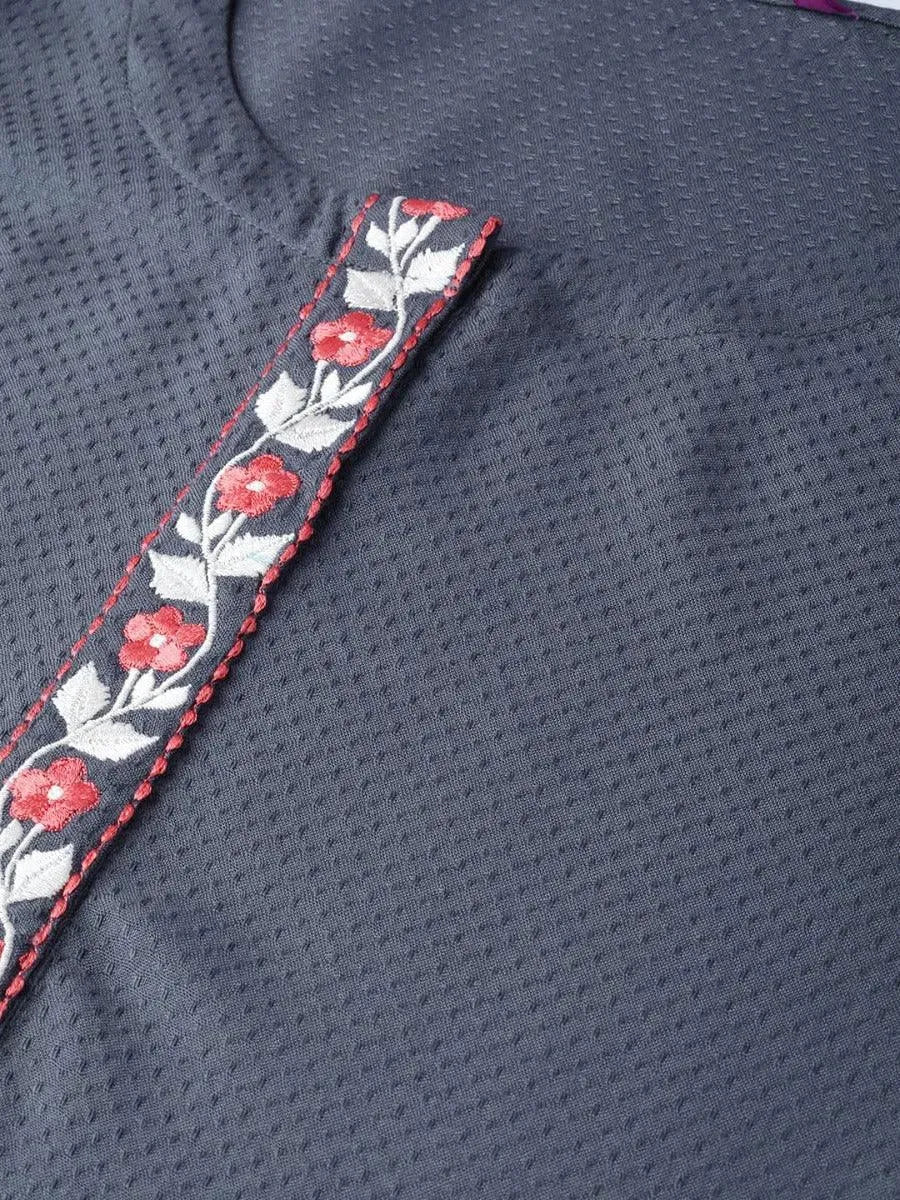 Anouk Grey Woven Design Cotton Kurta