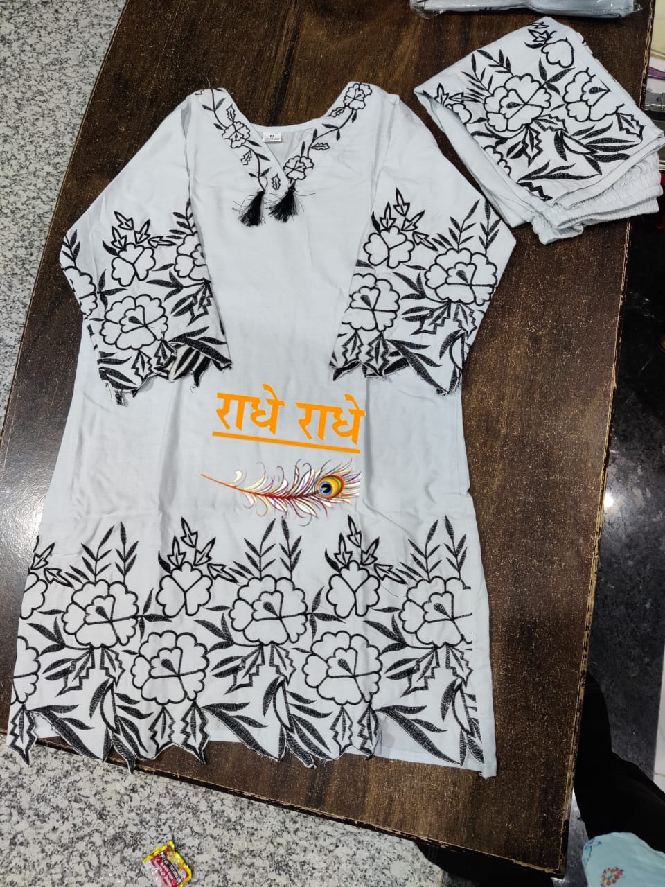 Light Grey Cutwork Embroidery Co-Ord Set in Rayon Fabric