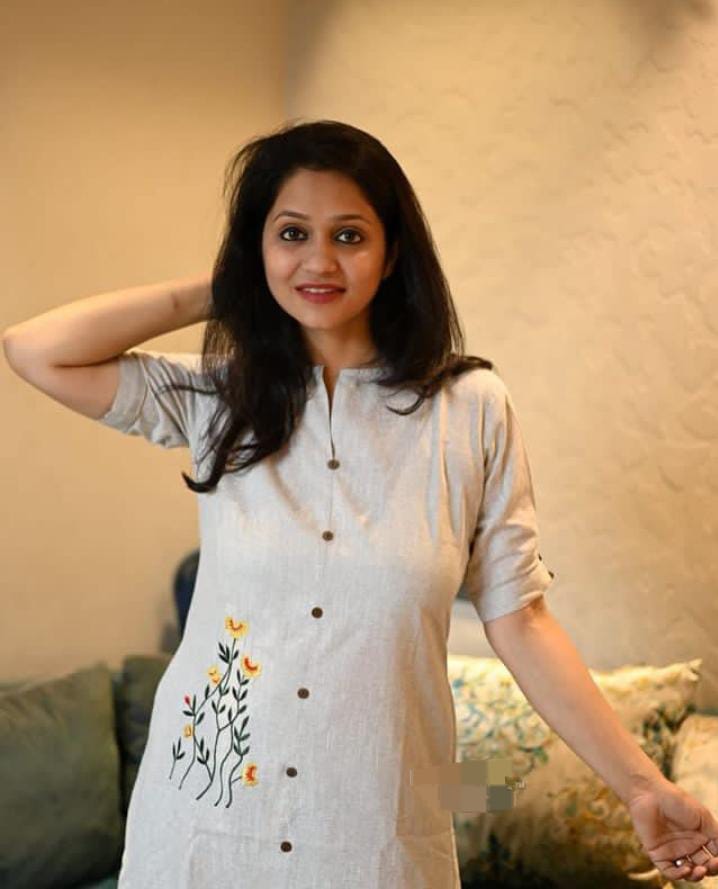 Handloom Cotton Embroidered Front Button Kurti with Pocket