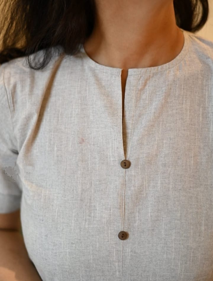 Handloom Cotton Embroidered Kurti with Pocket & Front Buttons