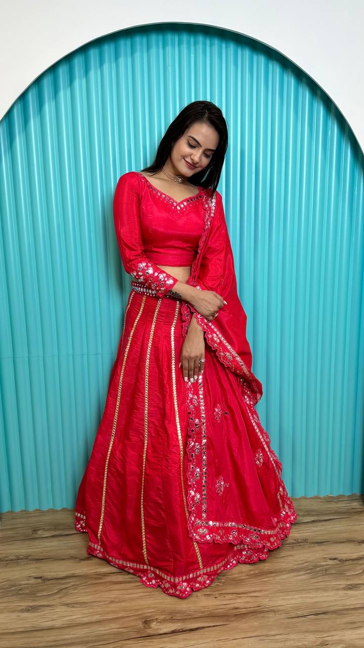 Hot Pink Glam – Two-Tone Slub Silk Lehenga Set