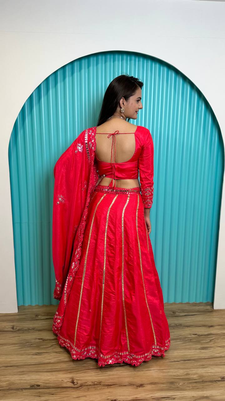 Hot Pink Glam – Two-Tone Slub Silk Lehenga Set