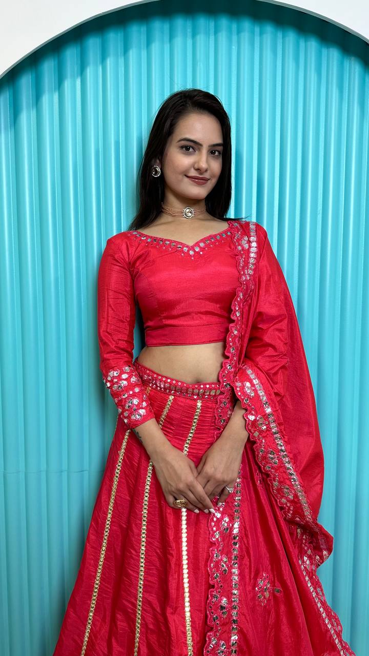 Hot Pink Glam – Two-Tone Slub Silk Lehenga Set