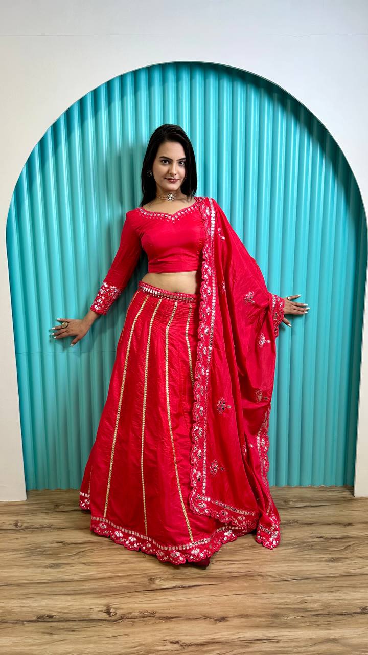 Hot Pink Glam – Two-Tone Slub Silk Lehenga Set