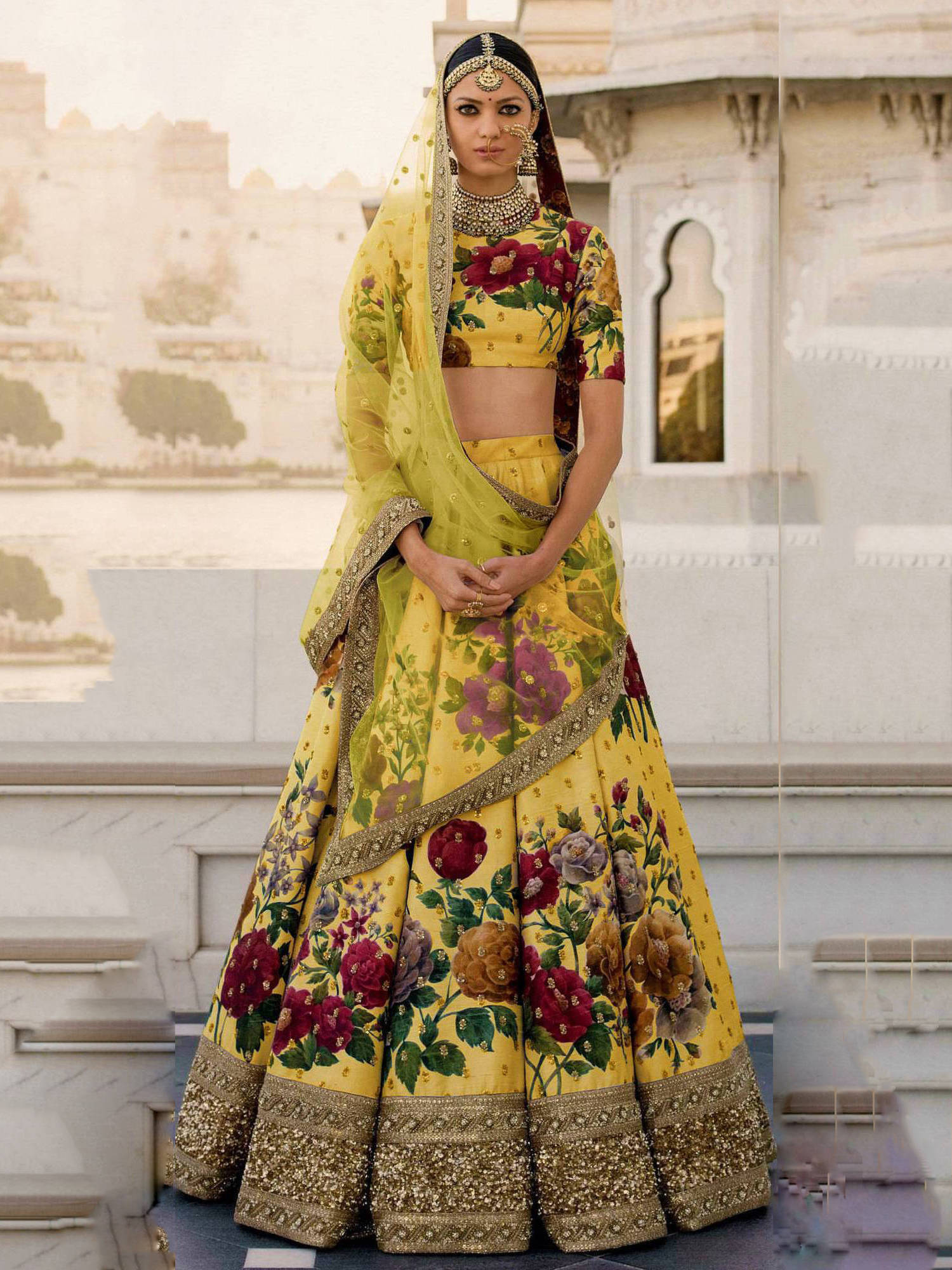 Gorgeous Yellow Colored Partywear Designer Embroidered Lehenga Choli