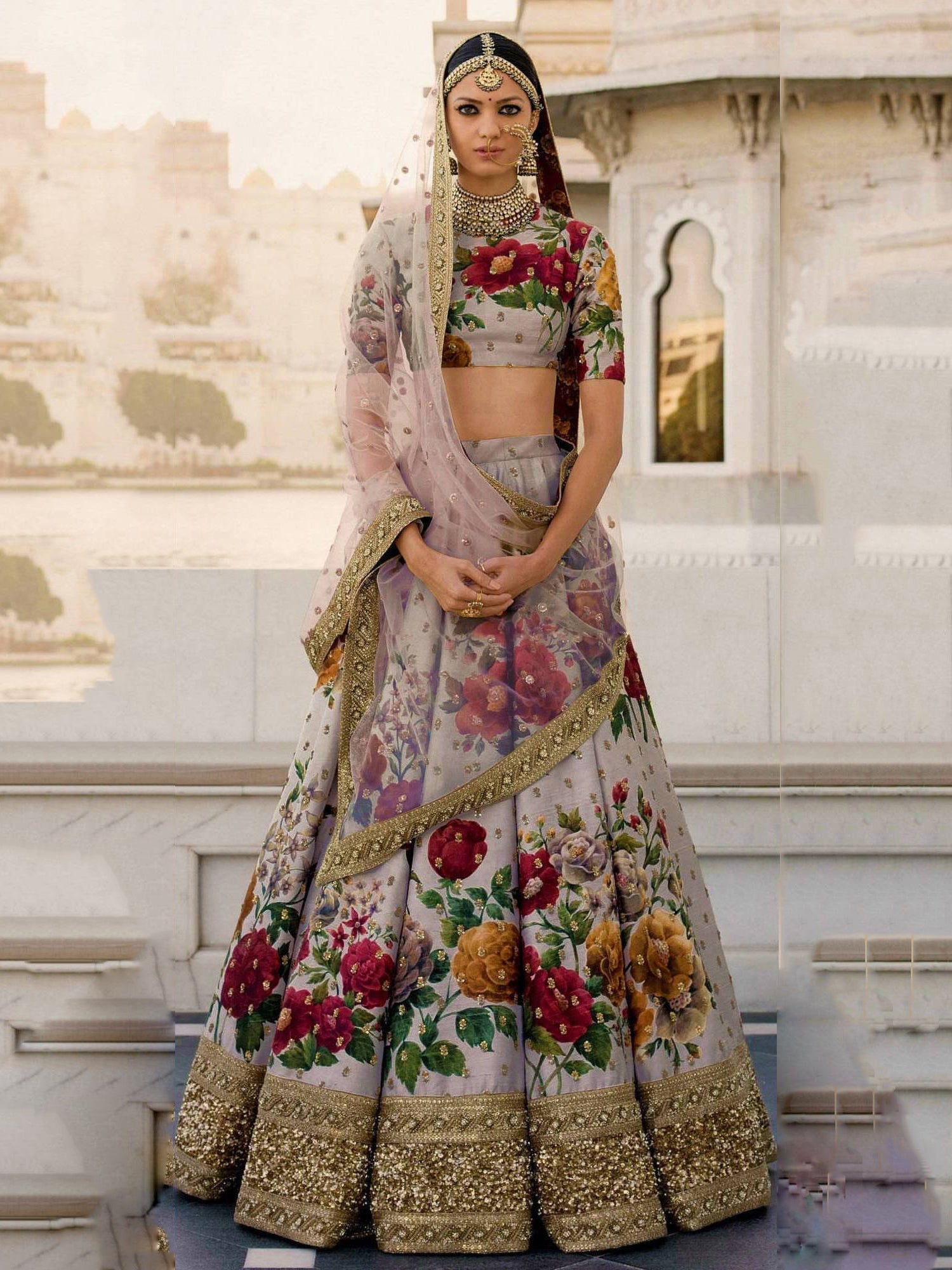 Gorgeous Gray Colored Partywear Designer Embroidered Lehenga Choli