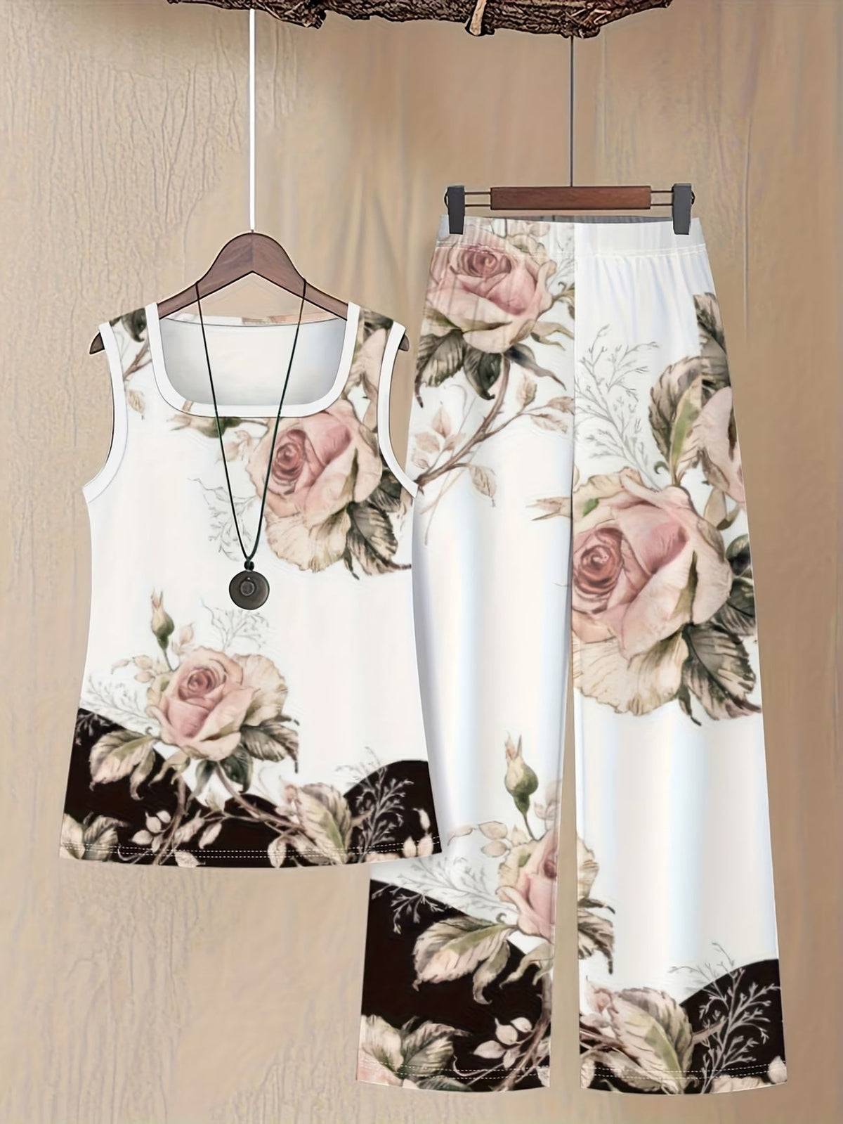 Chic Polka Dot Two-Piece Set – Stylish Top & Printed Pants Outfit for Women