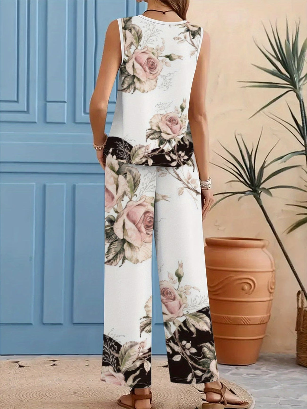 Chic Polka Dot Two-Piece Set – Stylish Top & Printed Pants Outfit for Women