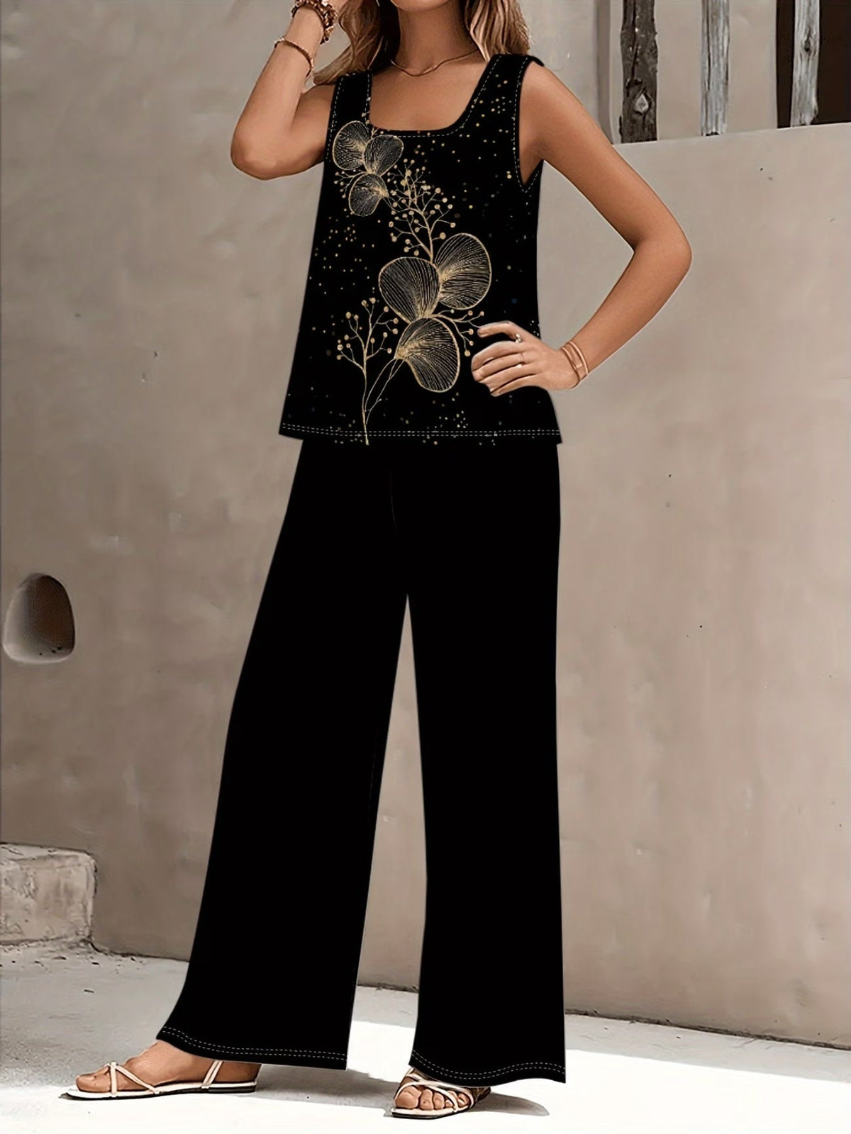 Chic Polka Dot Two-Piece Set – Stylish Top & Printed Pants Outfit for Women