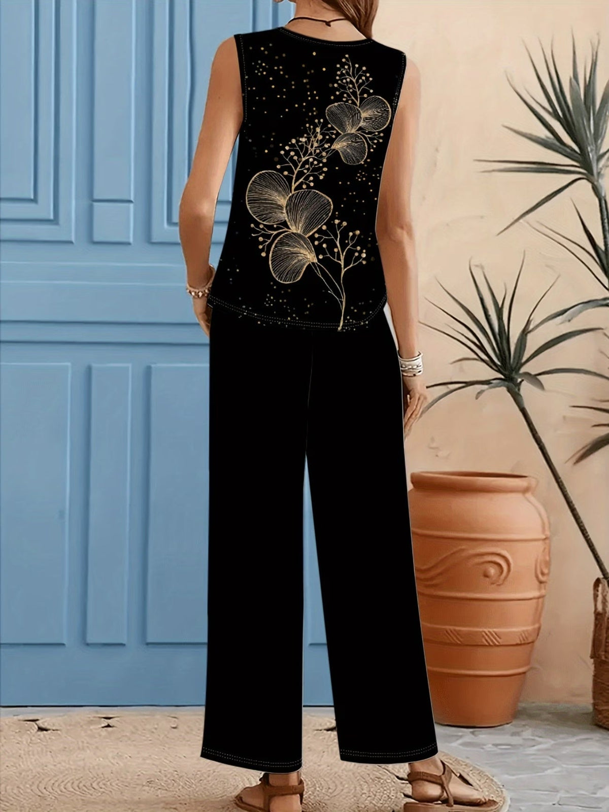 Chic Polka Dot Two-Piece Set – Stylish Top & Printed Pants Outfit for Women
