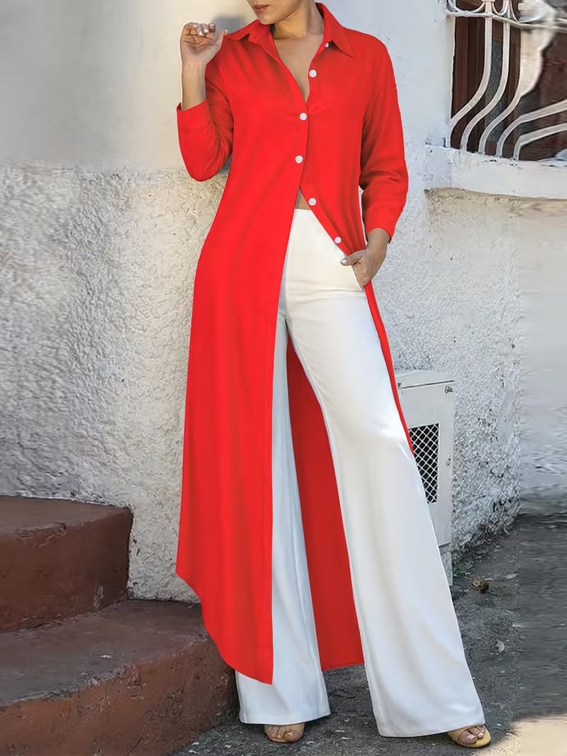 Elegant Shirt Dress for Women – Longline Button-Down Dress for Effortless Chic Style