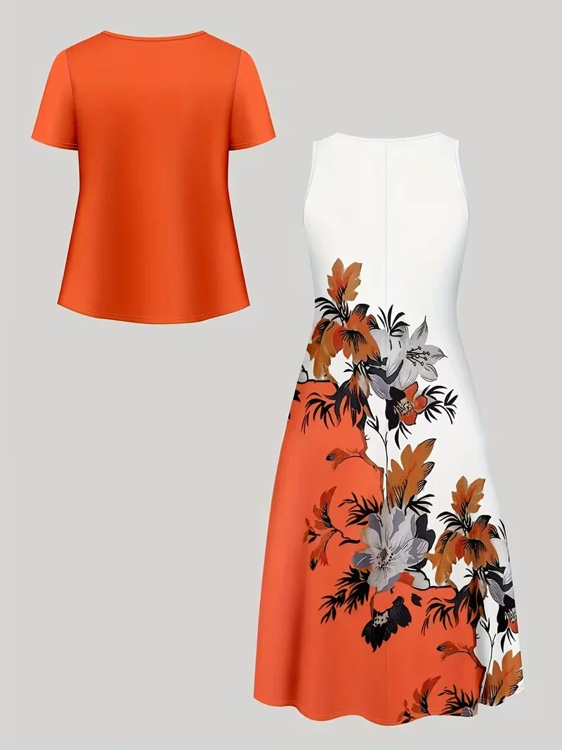 Women’s Floral Dress Set with Cardigan – Casual Elegant Wear