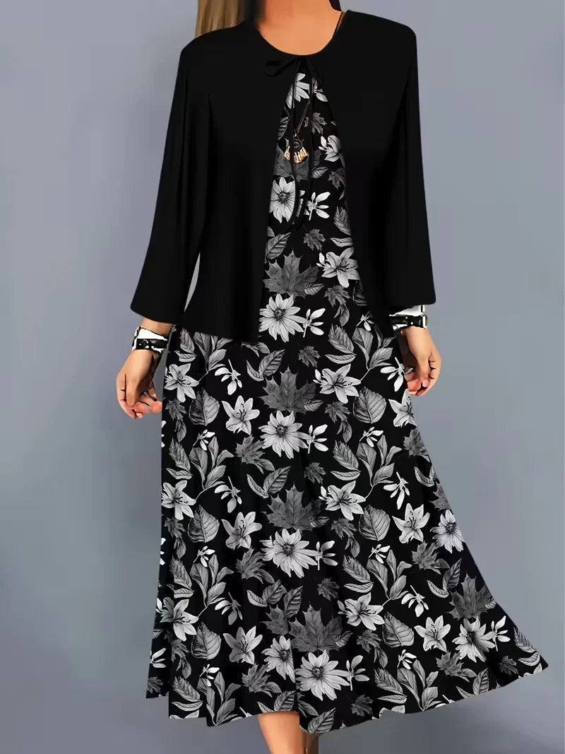 Women’s Floral Dress Set with Cardigan – Casual Elegant Wear