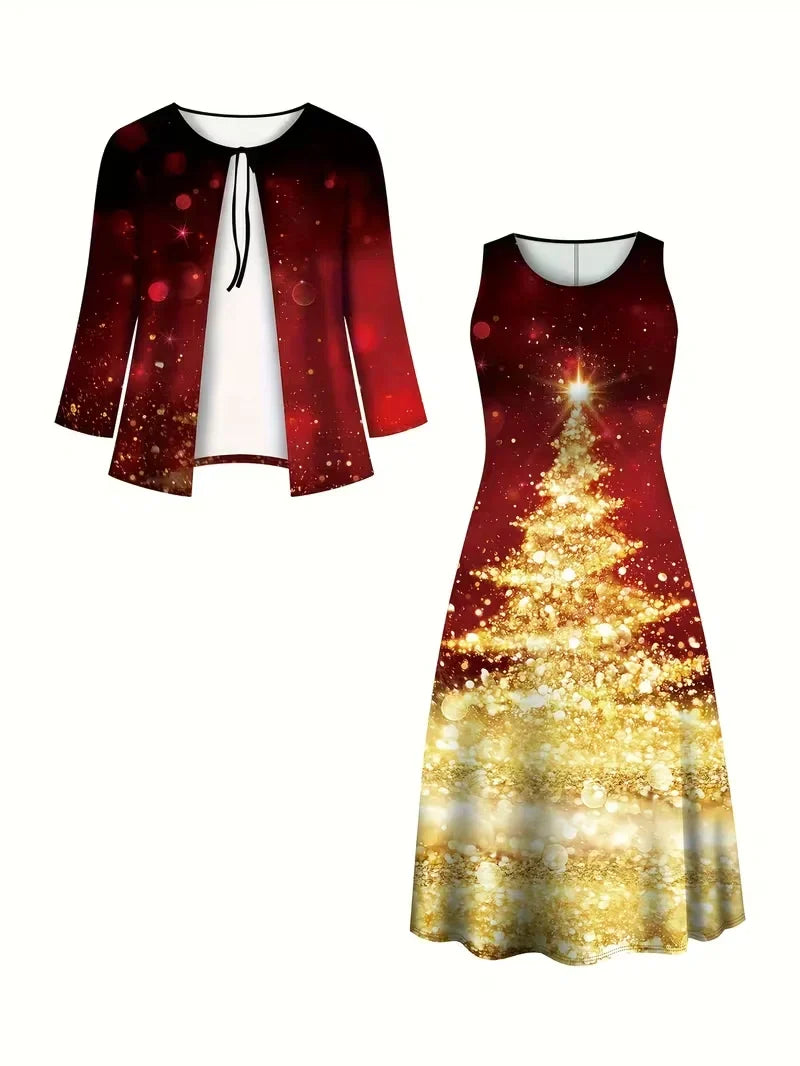 Women’s Floral Dress Set with Cardigan – Casual Elegant Wear