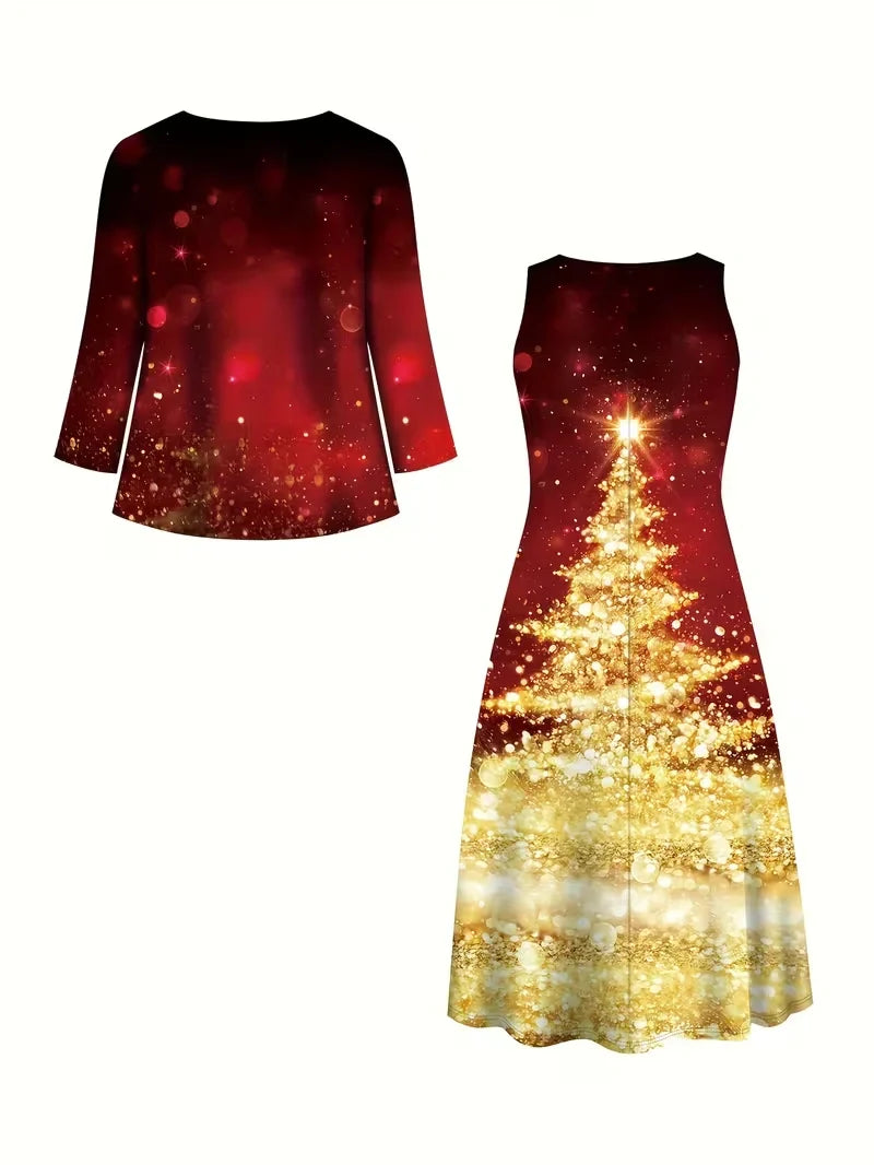 Women’s Floral Dress Set with Cardigan – Casual Elegant Wear