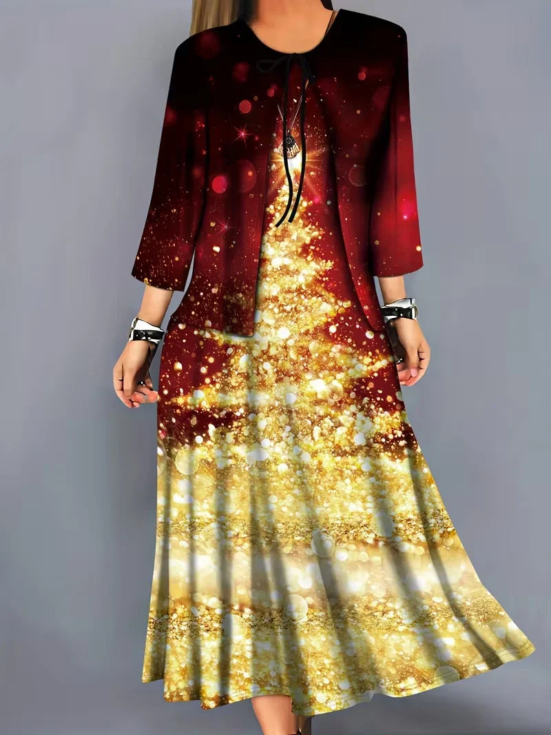 Women’s Floral Dress Set with Cardigan – Casual Elegant Wear