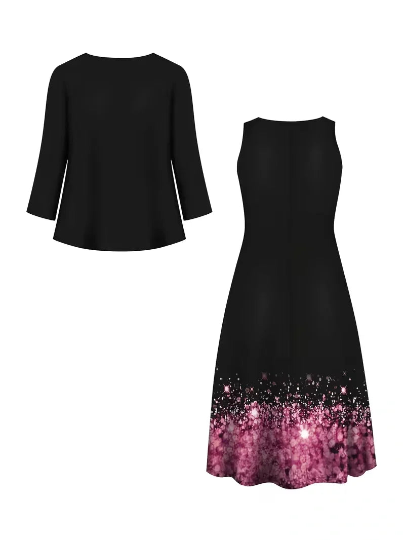 Women’s Floral Dress Set with Cardigan – Casual Elegant Wear