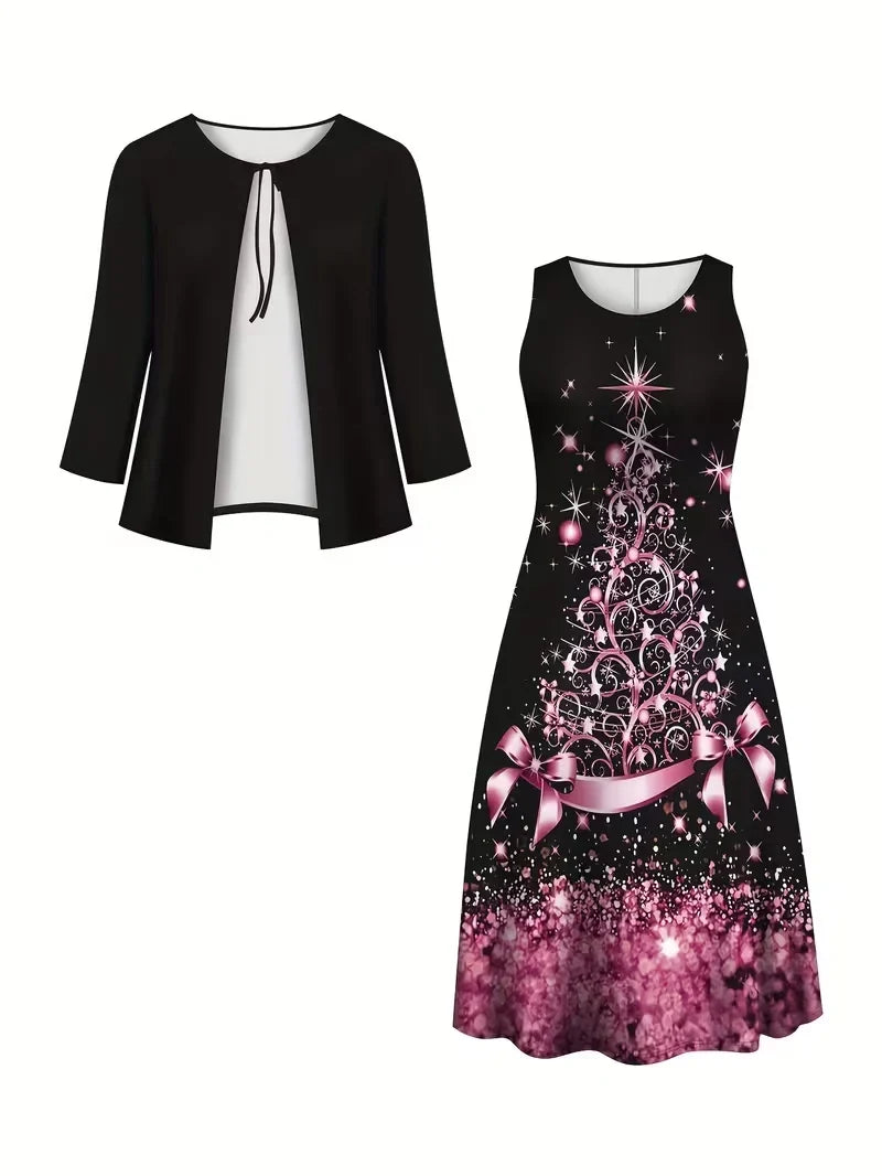 Women’s Floral Dress Set with Cardigan – Casual Elegant Wear