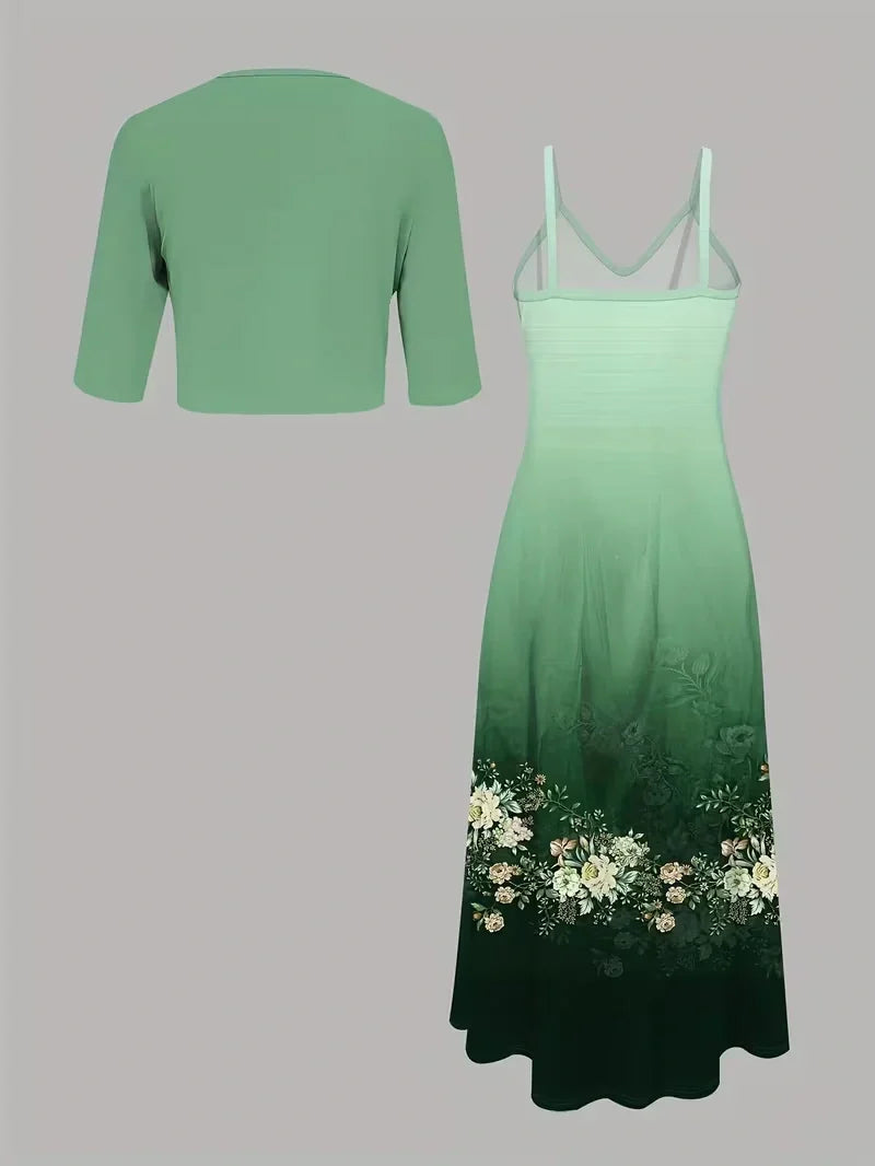 Women’s Floral Dress Set with Cardigan – Casual Elegant Wear