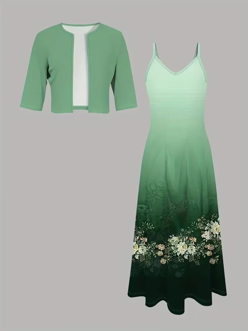 Women’s Floral Dress Set with Cardigan – Casual Elegant Wear