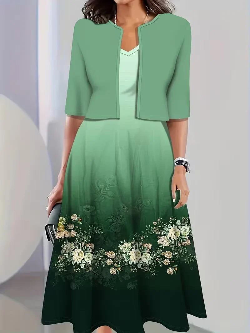 Women’s Floral Dress Set with Cardigan – Casual Elegant Wear