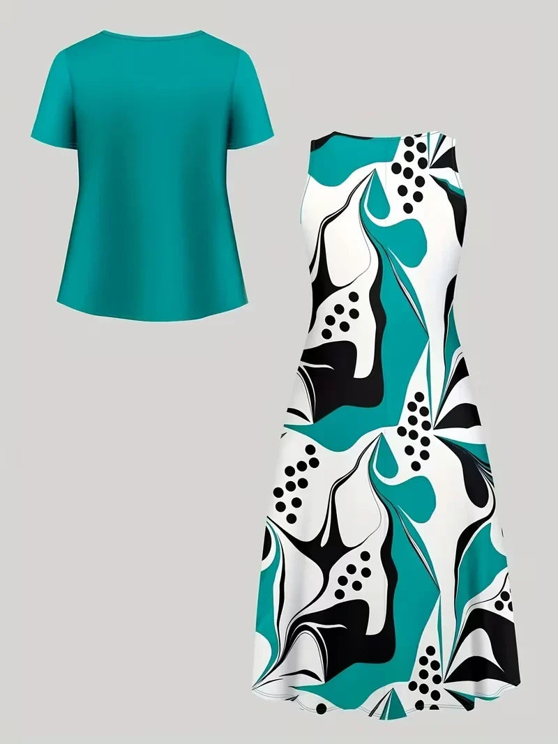 Women’s Floral Dress Set with Cardigan – Casual Elegant Wear