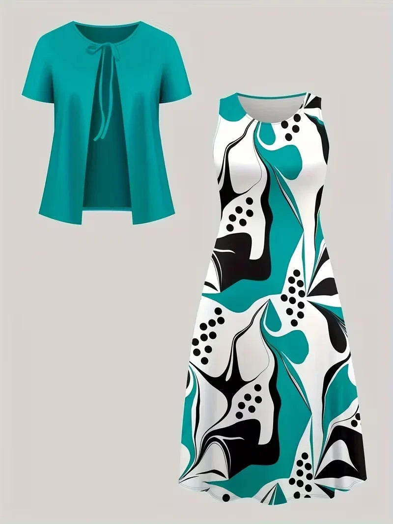 Women’s Floral Dress Set with Cardigan – Casual Elegant Wear